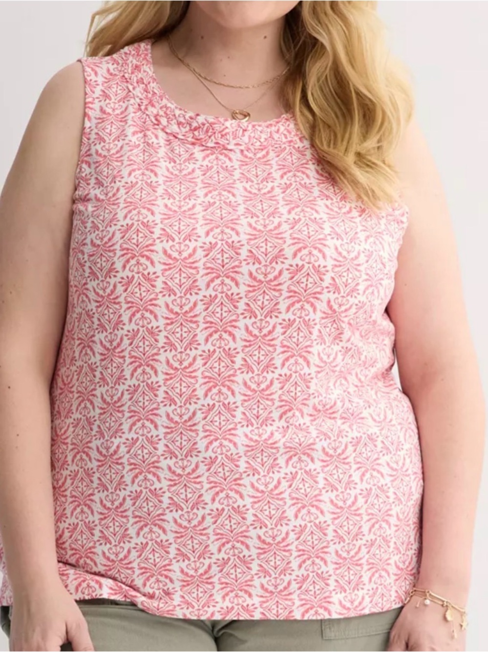 Croft and Barrow 2X Sleeveless Pink Patterned Women's Tank Top